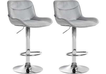 Ensemble de 2 tabourets de bar Vonore, velours, gris chromé