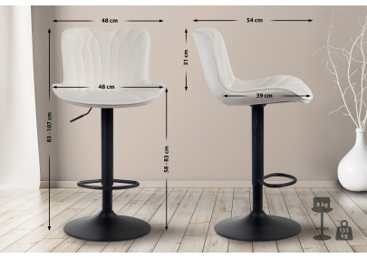 Conjunto de 2 banquetas de bar Linus em veludo creme.