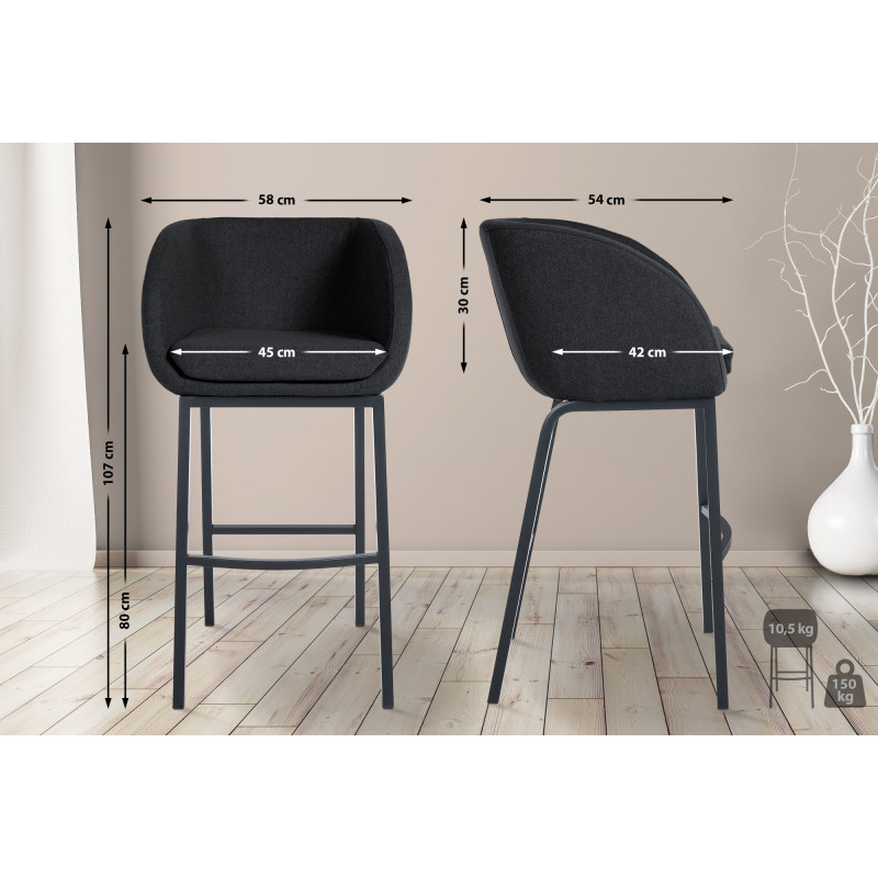 Tabouret de bar en feutre Rockhill B anthracite