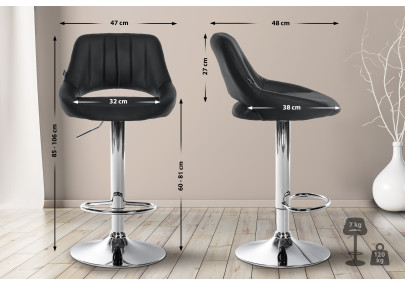 Sgabello da bar Milet, similpelle, cromato, nero