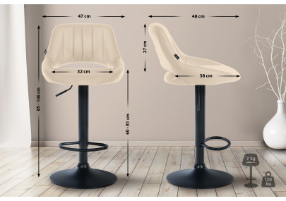 Tabouret de bar Milet, similicuir, noir et crème