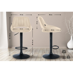 Tabouret de bar Milet, similicuir noir crème