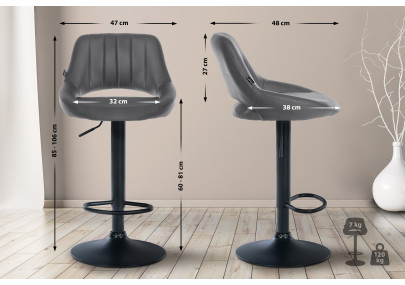 Tabouret de bar Milet, similicuir noir gris