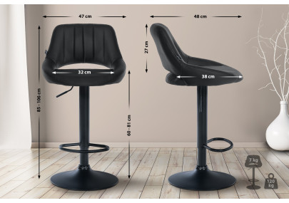 Taburete de bar Milet, imitación de cuero, negro