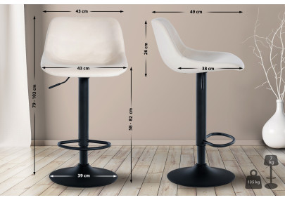 Set di 2 sgabelli da bar, stile loft, velluto, crema