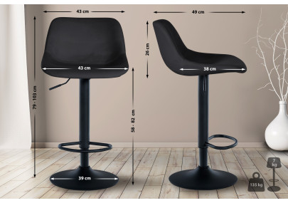 Ensemble de 2 tabourets de bar, style loft, velours, noir