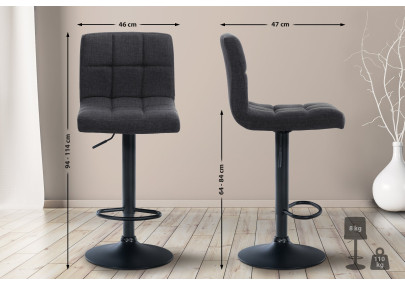 Tabouret de bar Calma, tissu noir/gris foncé