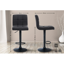 Tabouret de bar Calma, tissu noir/gris foncé
