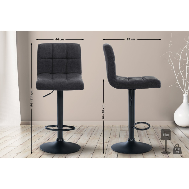 Tabouret de bar Calma, tissu noir gris foncé
