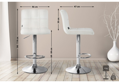 Tabouret de bar Peru, velours, chrome, crème