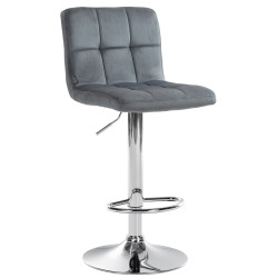 Tabouret de bar Peru, velours, chrome, gris foncé