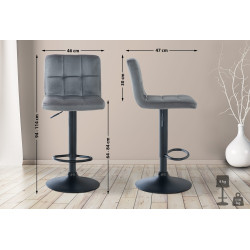 Tabouret de bar Peru, velours, noir/gris foncé