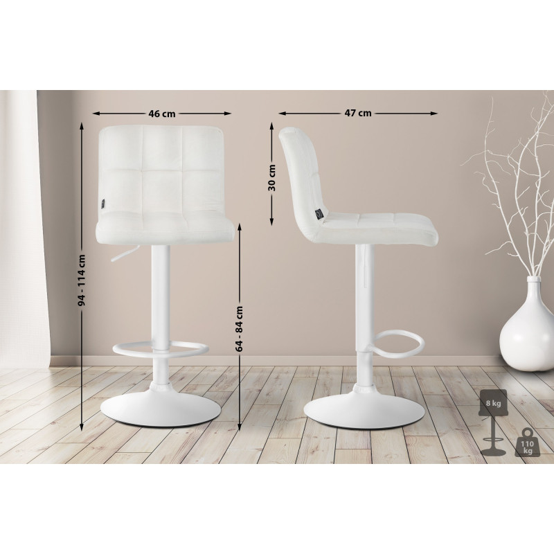 Tabouret de bar en velours blanc du Pérou crème