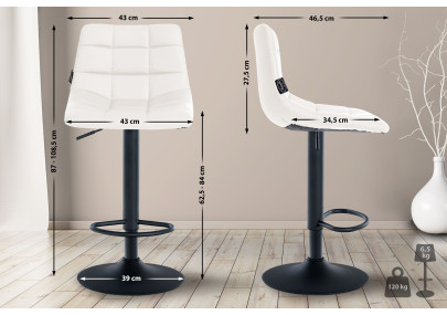 Tabouret de bar Jerry, similicuir, noir et blanc