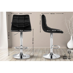 Tabouret de bar Jerry, velours, chrome, noir