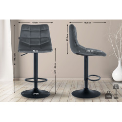 Tabouret de bar Jerry, velours, noir/gris foncé