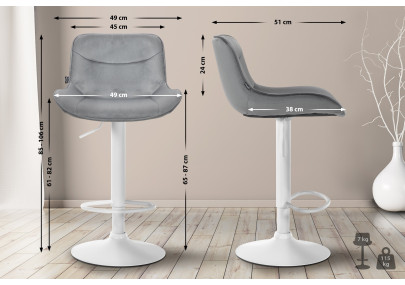 Ensemble de 2 tabourets de bar Vonore, velours, blanc/gris