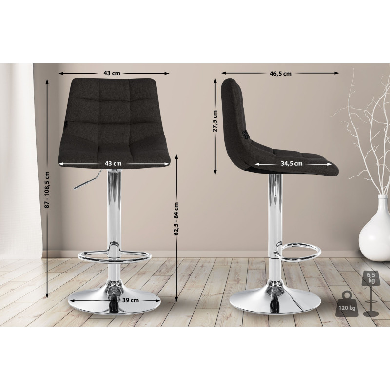 Tabouret de bar Jerry, tissu, chrome, noir