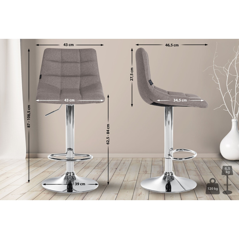 Tabouret de bar Jerry, tissu, chrome gris
