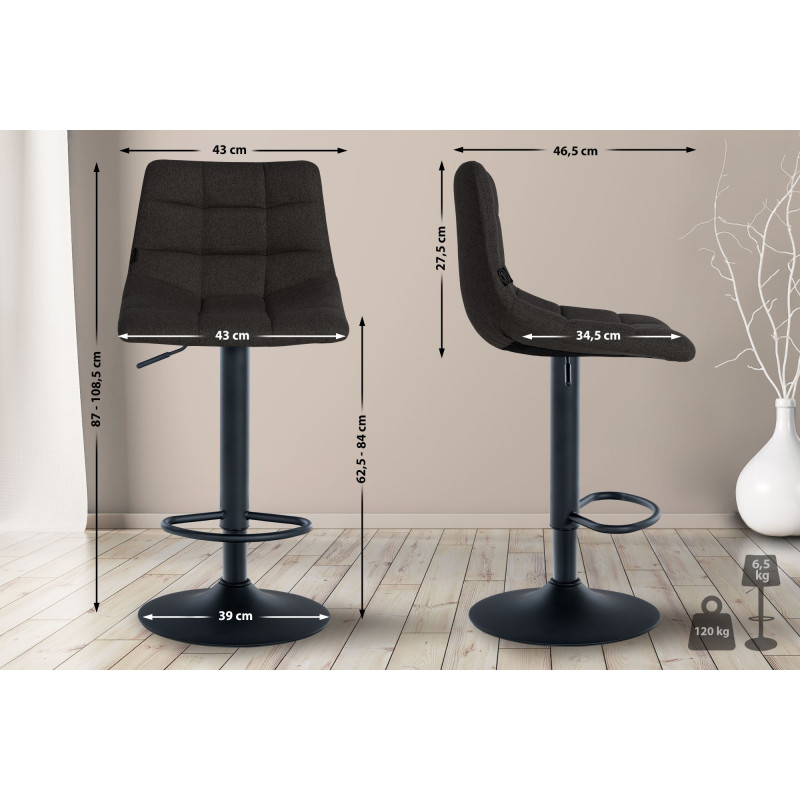 Tabouret de bar Jerry, tissu noir noir