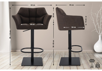 Tabouret de bar Damaso B en tissu marron