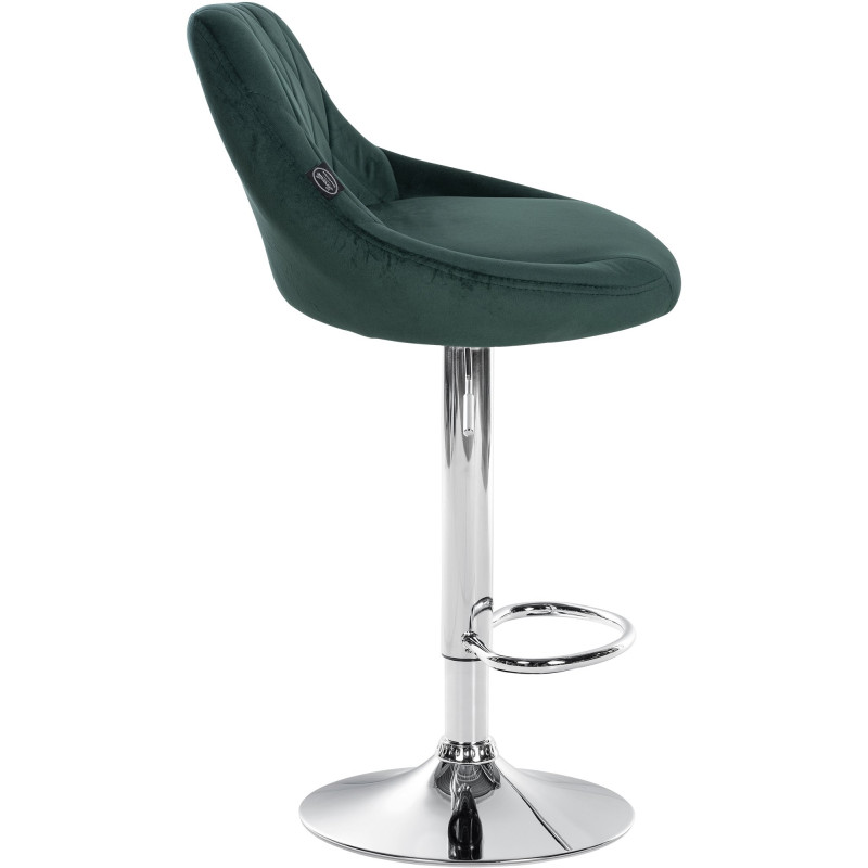 Tabouret de bar Lazio, velours, chrome, vert foncé