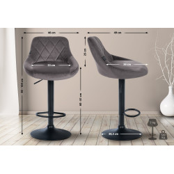 Tabouret de bar Lazio en velours noir et gris