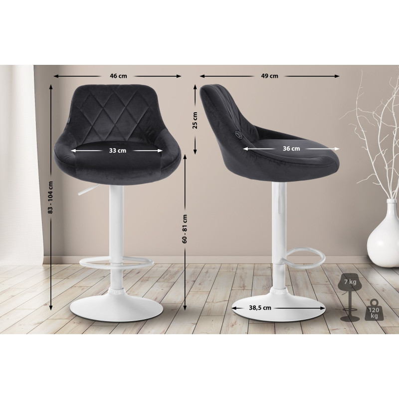 Tabouret de bar Lazio en velours blanc gris foncé