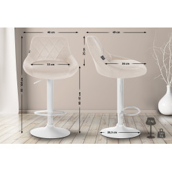 Tabouret de bar Lazio en velours, blanc/crème