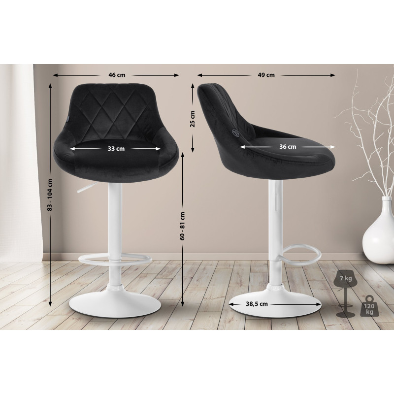 Tabouret de bar Lazio en velours, blanc/noir