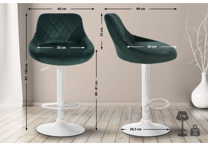 Tabouret de bar Lazio en velours, blanc/vert foncé