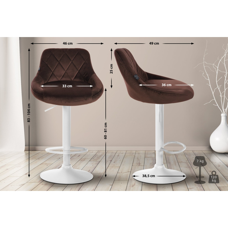 Tabouret de bar Lazio en velours, blanc/marron