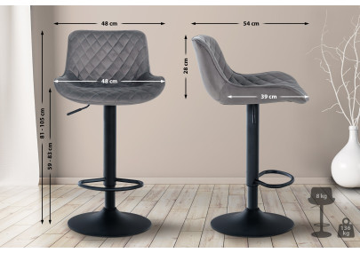 Ensemble de 2 tabourets de bar Minosa en velours gris foncé