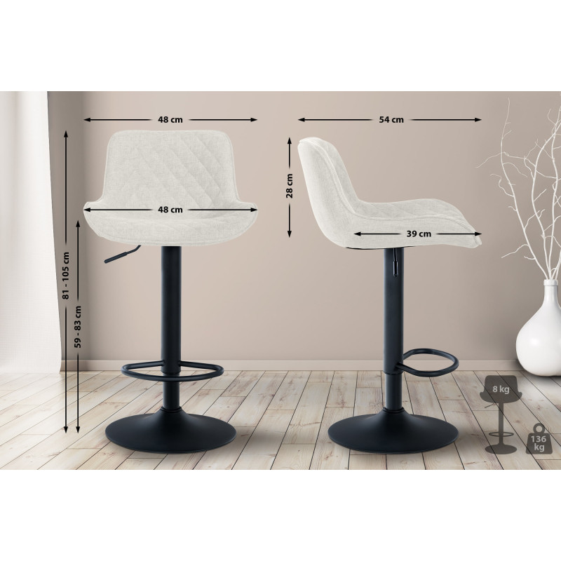 Ensemble de 2 tabourets de bar en tissu Minosa crème