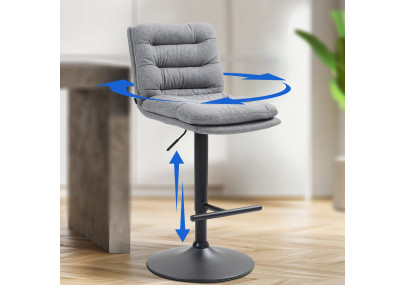 Taburete de bar Damar, tapizado en tela, negro/gris