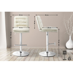 Tabouret de bar Damar, tissu, chrome crème