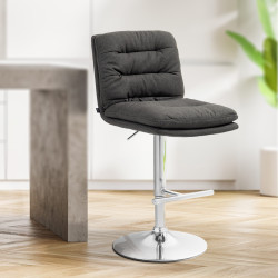 Tabouret de bar Damar, tissu, chrome gris foncé