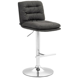 Tabouret de bar Damar, tissu, chrome, gris foncé