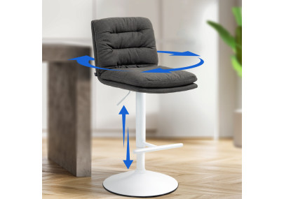 Tabouret de bar Damar, tissu blanc/gris foncé