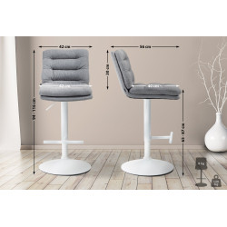 Tabouret de bar Damar, tissu blanc gris
