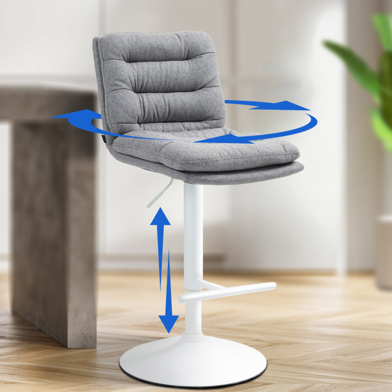 Tabouret de bar Damar, tissu, blanc/gris