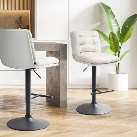 Tabouret de bar en velours Damar, noir et crème