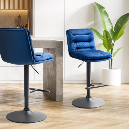 Tabouret de bar en velours Damar, noir et bleu