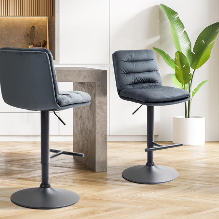 Tabouret de bar en velours Damar, noir gris foncé