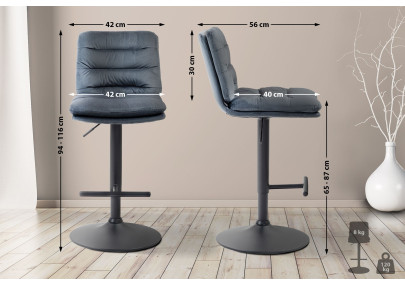 Tabouret de bar Damar, velours, noir/gris foncé