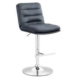 Tabouret de bar Damar, velours, chrome, gris foncé