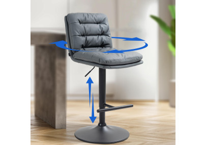 Tabouret de bar Damar, similicuir, noir/gris