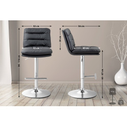 Tabouret de bar Damar, similicuir, chromé noir