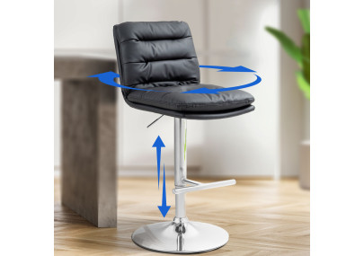 Tabouret de bar Damar, similicuir, chrome, noir