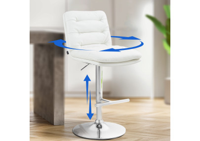Tabouret de bar Damar, similicuir, chromé, blanc